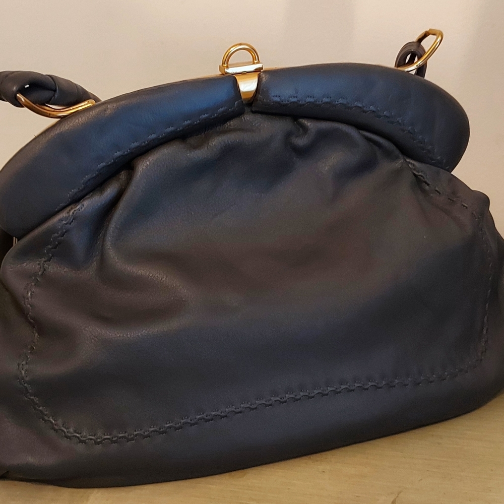 Vintage gray leather purse from the 1950s